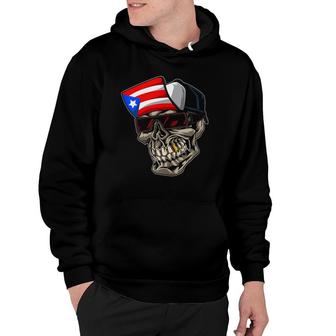 Cool Puerto Rican Skull With Cap And Puerto Rico Flag Hoodie | Mazezy