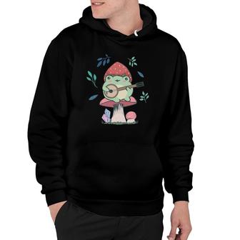 Cottagecore Aesthetic Kawaii Frog Playing Banjo Strawberry Hoodie | Mazezy