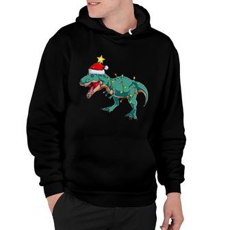 Dinosaur Lighting Xmas Tree Matching Dinosaur Christmas Hoodie | Mazezy