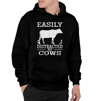 Easily Distracted By Cows Cute Cow Quote Vintage Hoodie | Mazezy