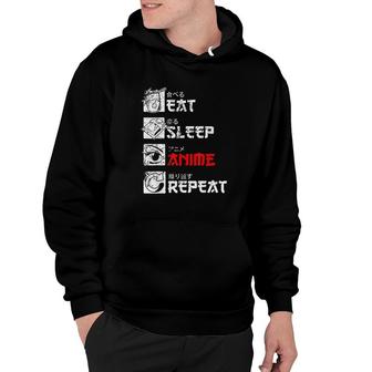 Eat Sleep Anime Repeat Manga Japan Kanji Weeb Vintage Anime Hoodie - Thegiftio UK