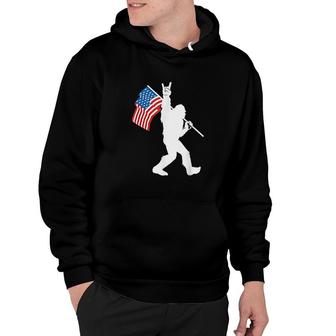 Funny Bigfoot Rock And Roll Usa Flag For Sasquatch Believers Hoodie | Mazezy