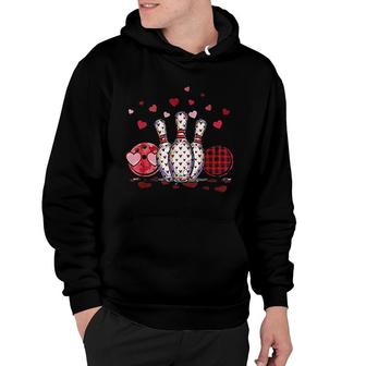 Funny Bowling Lovers Hearts Buffalo Plaid Valentines Day Hoodie | Mazezy