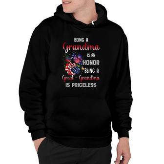 Grandmother Matching Family Being A Great Grandma Is Priceless Gift American Flag Flower Butterflies Hoodie | Mazezy CA
