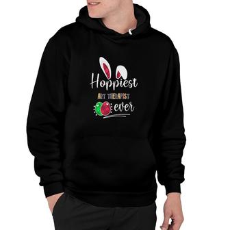 Hoppiest Art Therapist Ever Bunny Ears Buffalo Plaid Easter Nursing Job Title Hoodie | Mazezy