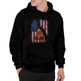 Horse American Flag Patriotic Horseback Riding Farm Gift Hoodie | Mazezy