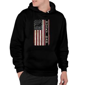 Husky Dad Dog American Flag Father's Day Gift Men Hoodie | Mazezy