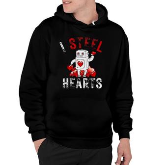 I Steal Hearts Funny Robot Play On Words Valentine's Day Hoodie | Mazezy