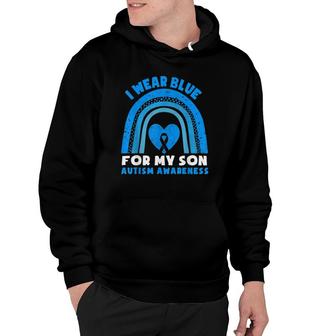 I Wear Blue For My Son Autism Awareness Day Rainbow Dad Mom Hoodie | Mazezy
