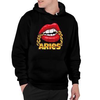 Juicy Lips Gold Chain Aries Zodiac Sign Hoodie | Mazezy