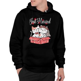 Just Married Cute Matching Cat Kitten Couples Pj 2021 Hoodie | Mazezy
