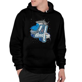 Kids 4Th Birthday Boys Shark 4 Years Old Ocean Shark B-Day Hoodie | Mazezy