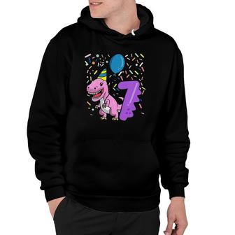 Kids 7Th Birthday 7 Years Old Dinosaur Girl Dino Birthday Hoodie | Mazezy