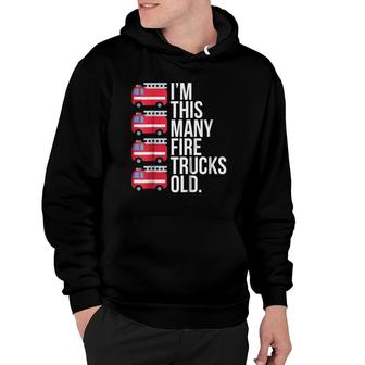 Kids I'm This Many Fire Trucks Old Four Years Old Birthday Hoodie | Mazezy
