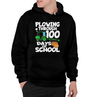 Kids Plowing Through 100 Days Of School - Farmer & Tractor Hoodie | Mazezy