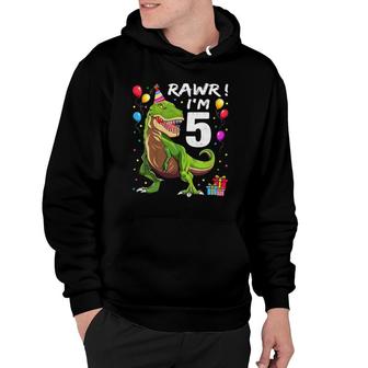 Kids Rawr I'm 5 5Th Birthday Partyrex Dinosaur For Boys Hoodie | Mazezy