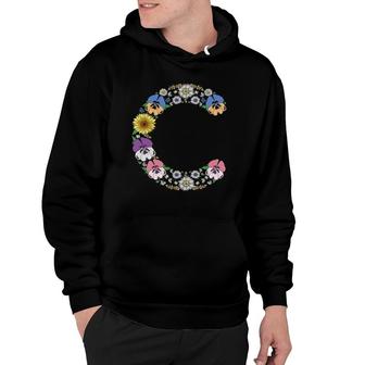 Letter C Initial Monogram Pansies Floral Alphabet Letters Hoodie | Mazezy UK