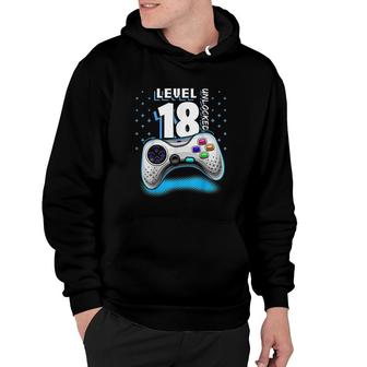 Level 18 Unlocked Retro Video Game 18th Birthday Gamer Gift Star Hoodie - Seseable