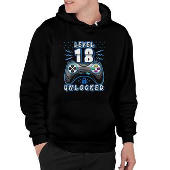 Level 18 Unlocked Video Game 18th Birthday Gamer Boys Blue Art Hoodie - Seseable