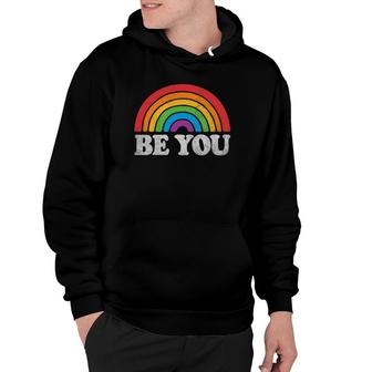 Lgbtq Be You Gay Pride Lgbt Ally Rainbow Flag Retro Vintage Hoodie | Mazezy