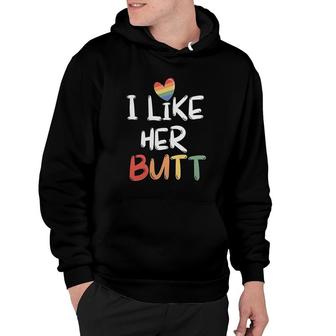 Lgbtq Valentines Day Matching Couple Gifts Lgbt Lesbian Matching Couples Compliment I Like Her Butt Hoodie - Thegiftio UK
