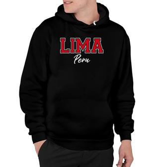 Lima Peru Varsity Style Red Text Hoodie | Mazezy