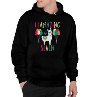 Llama Birthday Seven 7 7Th Cute Party Pun Alpaca Animal Gift Hoodie | Mazezy
