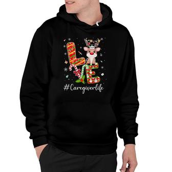 Love Caregiver Nurse Reindeer Candy Cane Christmas Lights Hoodie | Mazezy