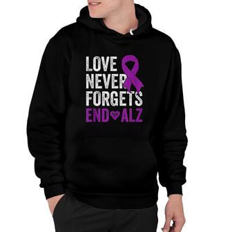 Love Never Forgets Purple Ribbon Awareness End Alzheimers Hoodie - Thegiftio UK