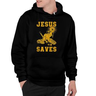 Mens Jesus Saves Ice Hockey Goalie Sport Religious Christian Hoodie | Mazezy UK