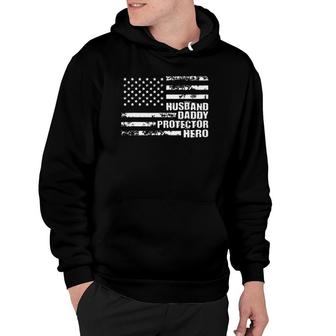 Mens Us American Flag For Husband Daddy Protector Hero Hoodie | Mazezy