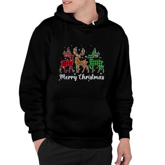 Merry Christmas Reindeer Leopard Buffalo Plaid Snowflakes Hoodie | Mazezy