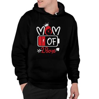 Mom Of 2 Boys Low Battery Tired Mom Crown Heart Mom Life Gift For Mother's Day Hoodie | Mazezy