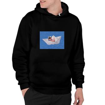 Orange Tabby Cat In Paper Boat Classic Hoodie | Mazezy