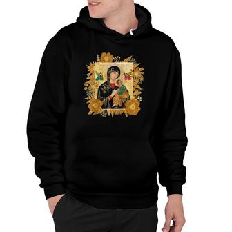 Our Lady Of Perpetual Help Blessed Mother Mary Catholic Icon Raglan Baseball Hoodie | Mazezy