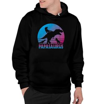Papasaurus 3 Kids Vintage Retro Sunset Funny Gift For Dad Hoodie | Mazezy UK