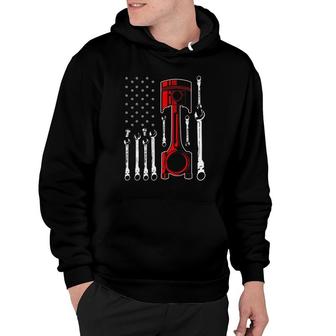 Patriotic American Car Mechanic Husband Gift Piston Usa Flag Hoodie | Mazezy
