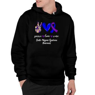 Peace Love Cure Purple & Blue Ribbon Smith-Magenis Syndrome Hoodie | Mazezy