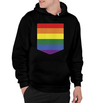 Pocket Rainbow Flag Print Retro Gay Lgbt Pride Month Support Hoodie | Mazezy