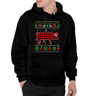 Red Plaid Ugly Christmas Animals Pig Hoodie | Mazezy