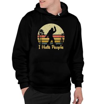 Retro Camping, Bigfoot Sasquatch Middle Finger I Hate People Hoodie | Mazezy