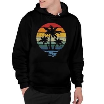 Retro Palm Trees Tropical Island Sunset Beach Distressed Art Hoodie | Mazezy