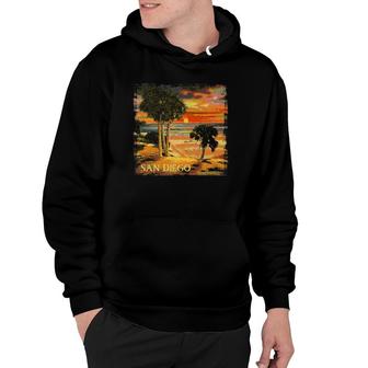 San Diego Ca Sunset Palm Tree Beach Retro Vintage Style Hoodie | Mazezy