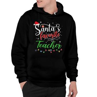 Santa's Favorite Teacher Funny Christmas Santa Hat Light For Men & Women Hoodie | Mazezy