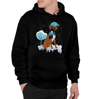 Snowy Winter Animal Dog Cute Dog Owner Snowflake Boxer Hoodie | Mazezy