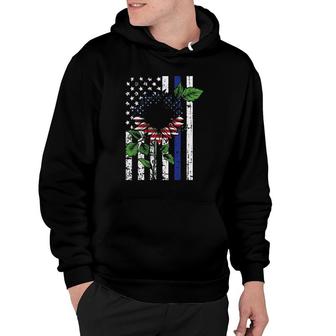 Sunflower American Flag 4Th Of July Blue Line Usa Police Hoodie | Mazezy