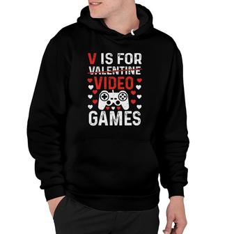 V Is For Video Games Valentine's Day Video Gamer Boy Men Hoodie | Mazezy UK