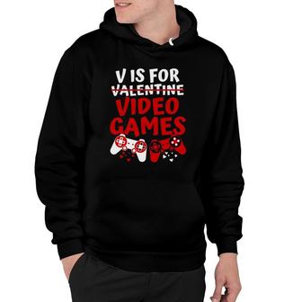 V Is Video Games Valentine's Day Gamer Boy Men Hoodie | Mazezy