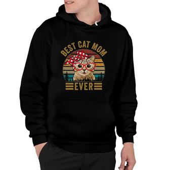 Vintage Best Cat Mom Ever Cat With Red Bandana Red Glasses Hoodie - Thegiftio UK