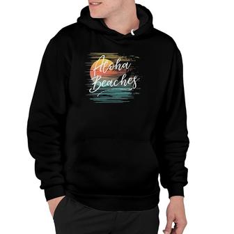 Womens Aloha Beaches Retro Style Colorful Funny Beach Vacation V-Neck Hoodie | Mazezy
